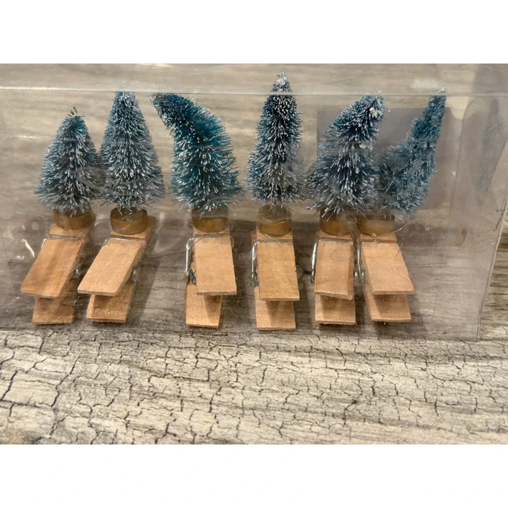 Pier 1 Mini Snowy Trees Gift Clips Set Christmas Holiday Tags Ornaments New